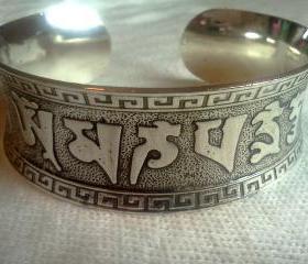 Om Mani Padme Hum Tibetan Totem Flared Cuff Bangle Bracelet (A5)