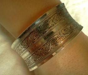 Filigree Tibetan Totem Flared Cuff Bangle Bracelet (V2)